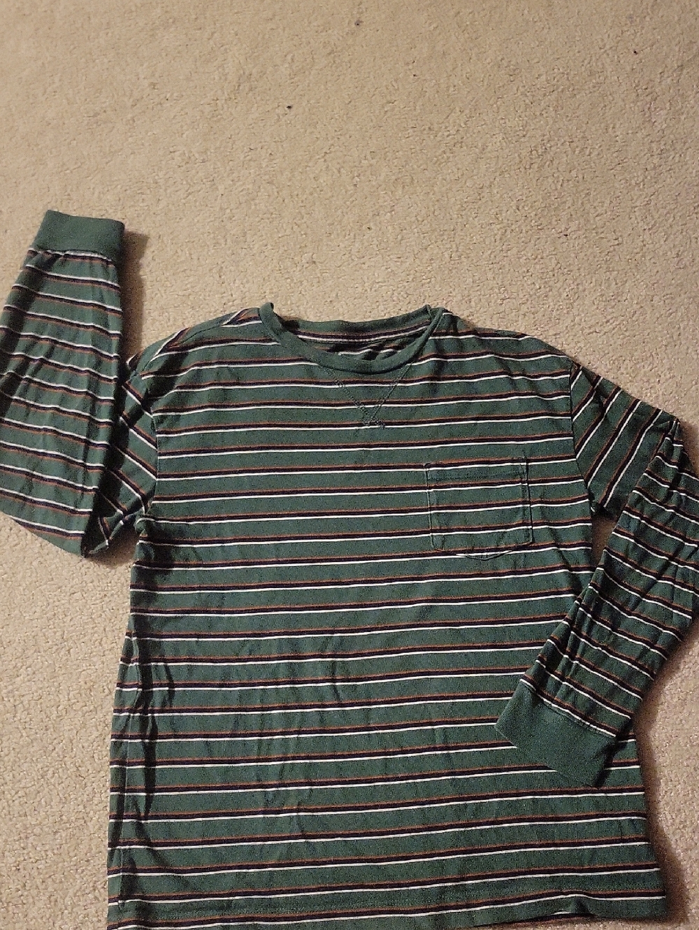 GAP Kids Green Navy and Orange Striped Pocket Tee
